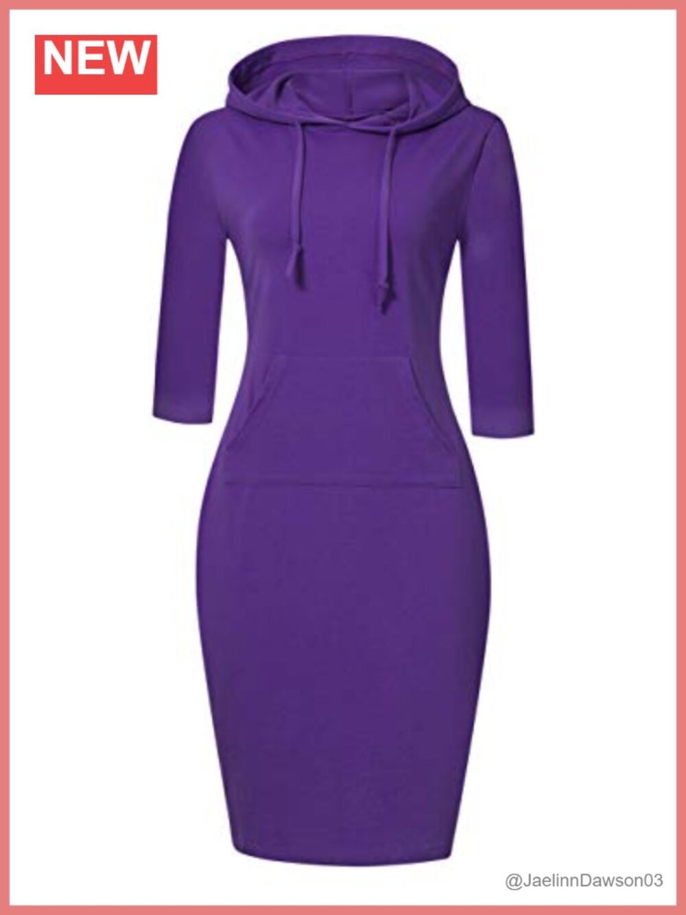 Womens Cotton Spandex Hoodie Dress Knee Length Pullover Kangaroo Pocket Casual